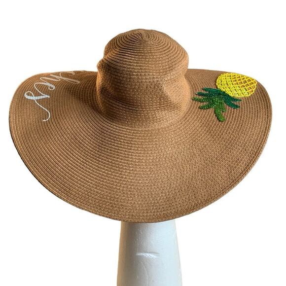 Women's Wide Brim Floppy Paper Straw Sun Hat Beach Resort Pool Summer Pineapple - Picture 5 of 12